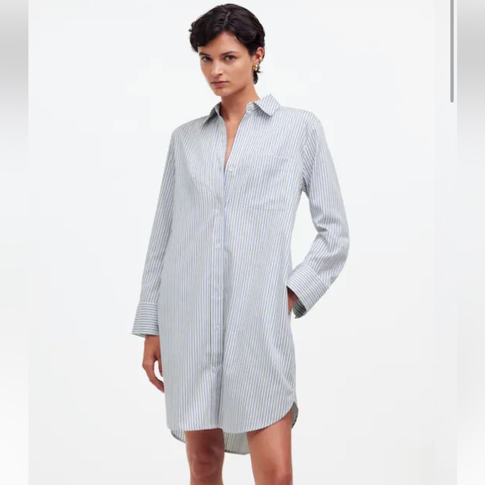 Madewell Cotton Y Neck Shirtdress in Striped Sateen Women’s XS
